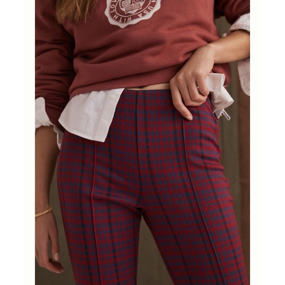Anthropologie Maeve Margot Red Blue Plaid Flare Leg Pull On Stretch Pants New XS - Picture 4 of 12